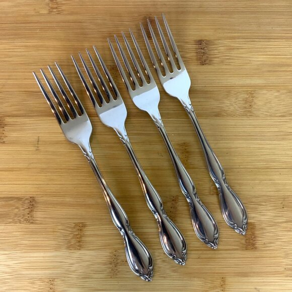 Oneida Strathmore Dinner Forks Set of 4 Deluxe Stainless Steel Flatware Vtg 90s - Picture 1 of 6